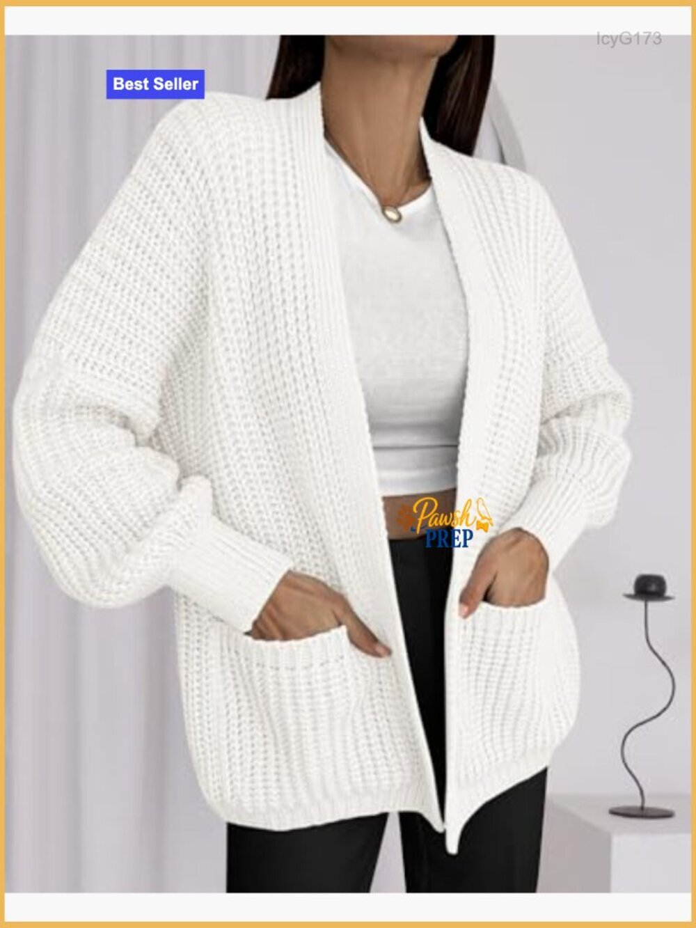 Oversized Open Front Knit Cardigan with Pockets - Long Sleeve Slouchy Sweater - Picture 5 of 7